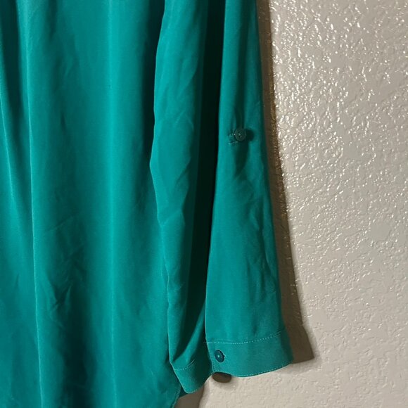 A. Byer Size Large Teal Green Embellished Collar Black Trim Tunic Blouse - Picture 5 of 5